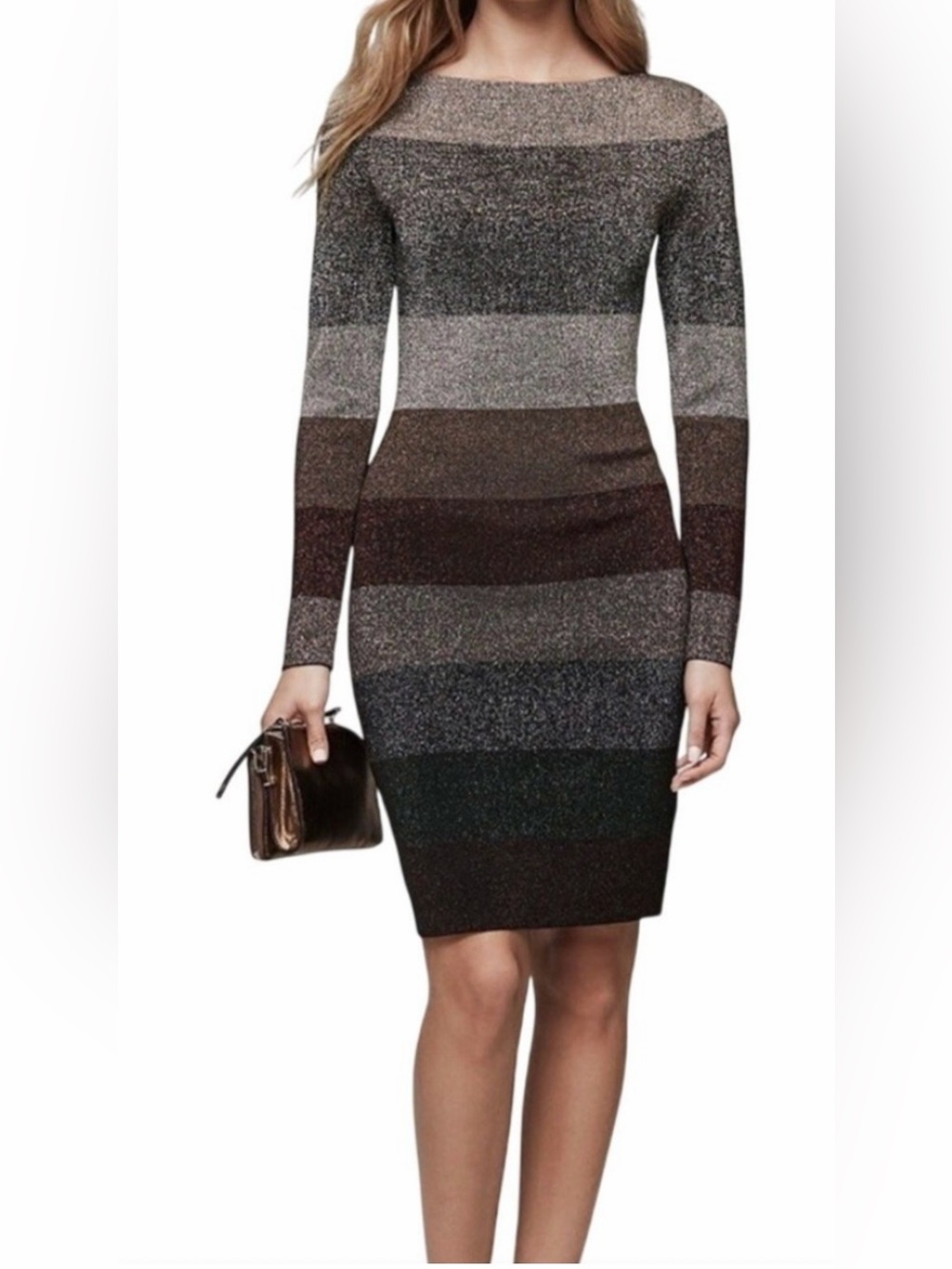 REISS Metallic Knit Off-Shoulder Bodycon Dress Size US 2